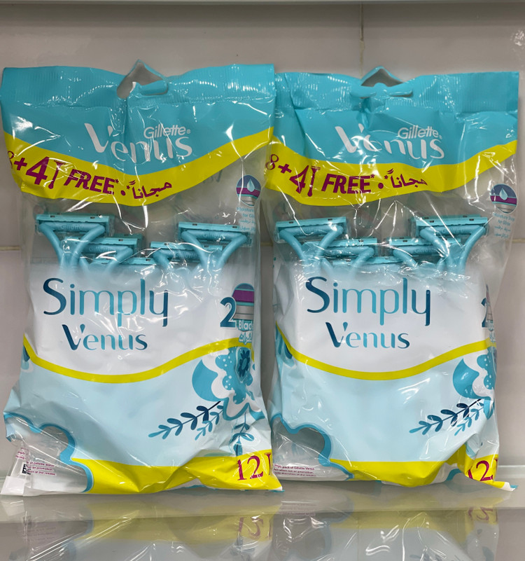 تیغ اصلاح زنانه ژیلت ونوس Simply Venus بسته ۱۲ عددی | اصلاح نرم و بدون حساسیت